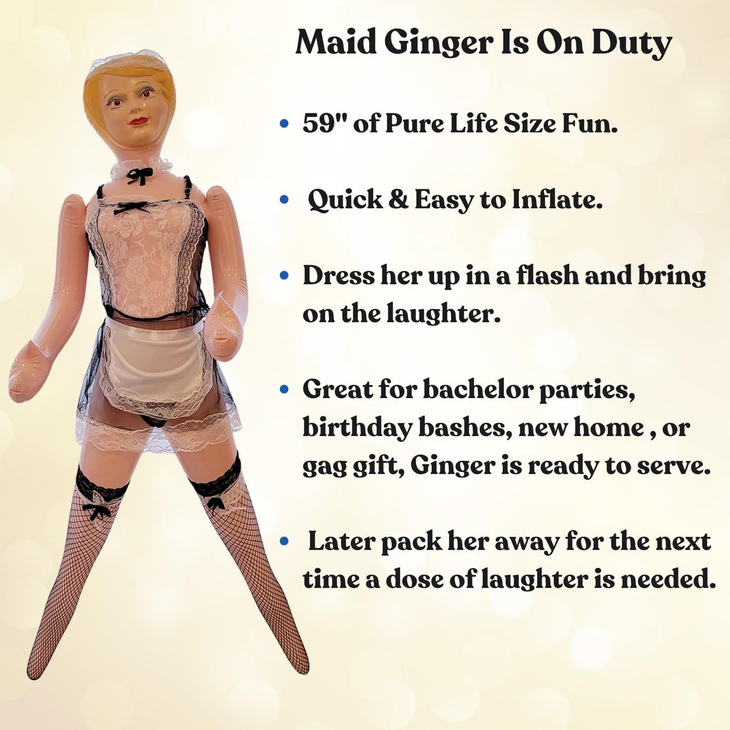 Merrimix - Ginger Inflatable Blow Up Doll with Maid Costume, Gag Gifts for Men, Bachelor Party Favors and Decorations Bacheloret