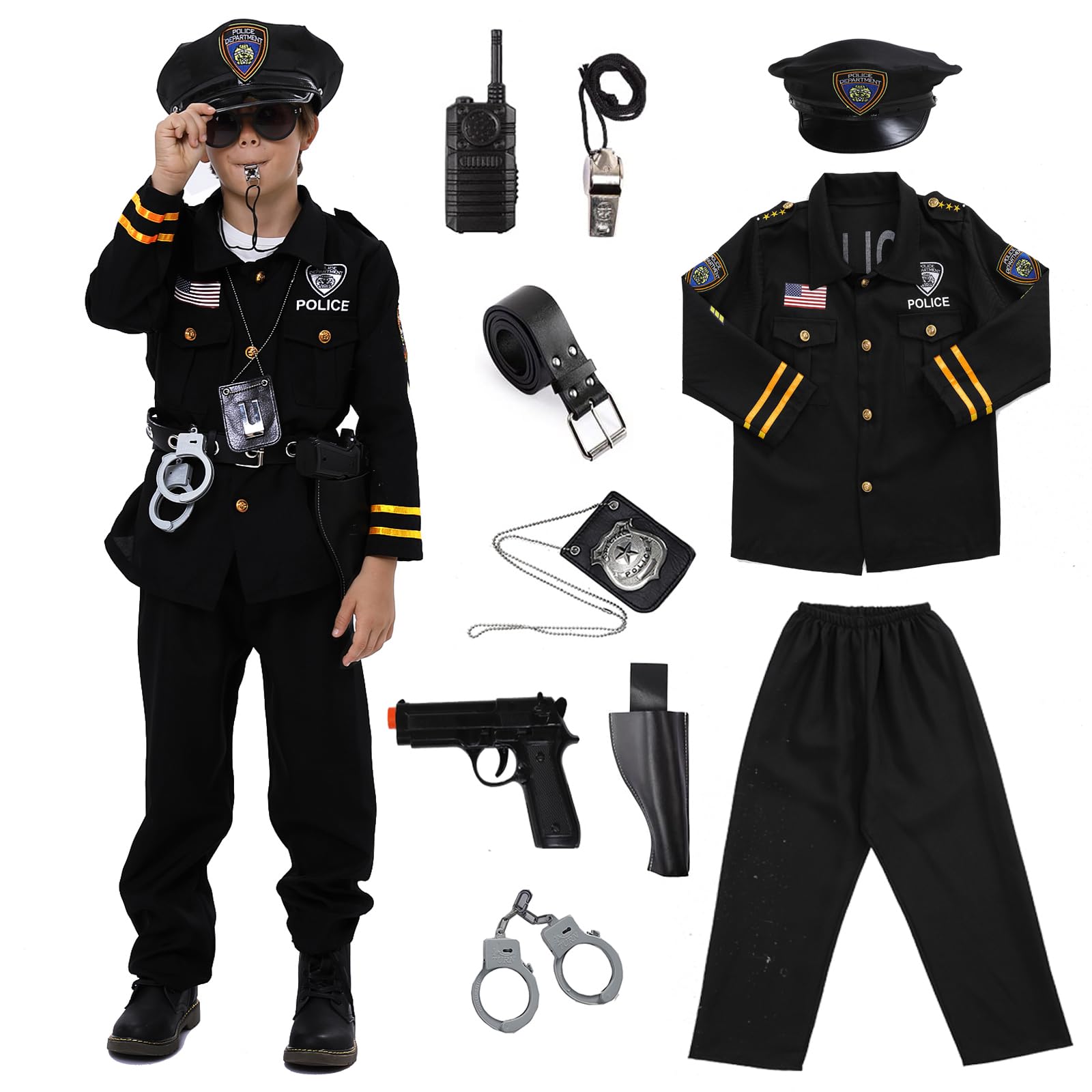 Twister.Ck Police Officer Costume For Kids, Police Costume For Boys, Police Cop Costume-Shirt,Pants,Hat, Belt,Halloween Cosplay Party (M)