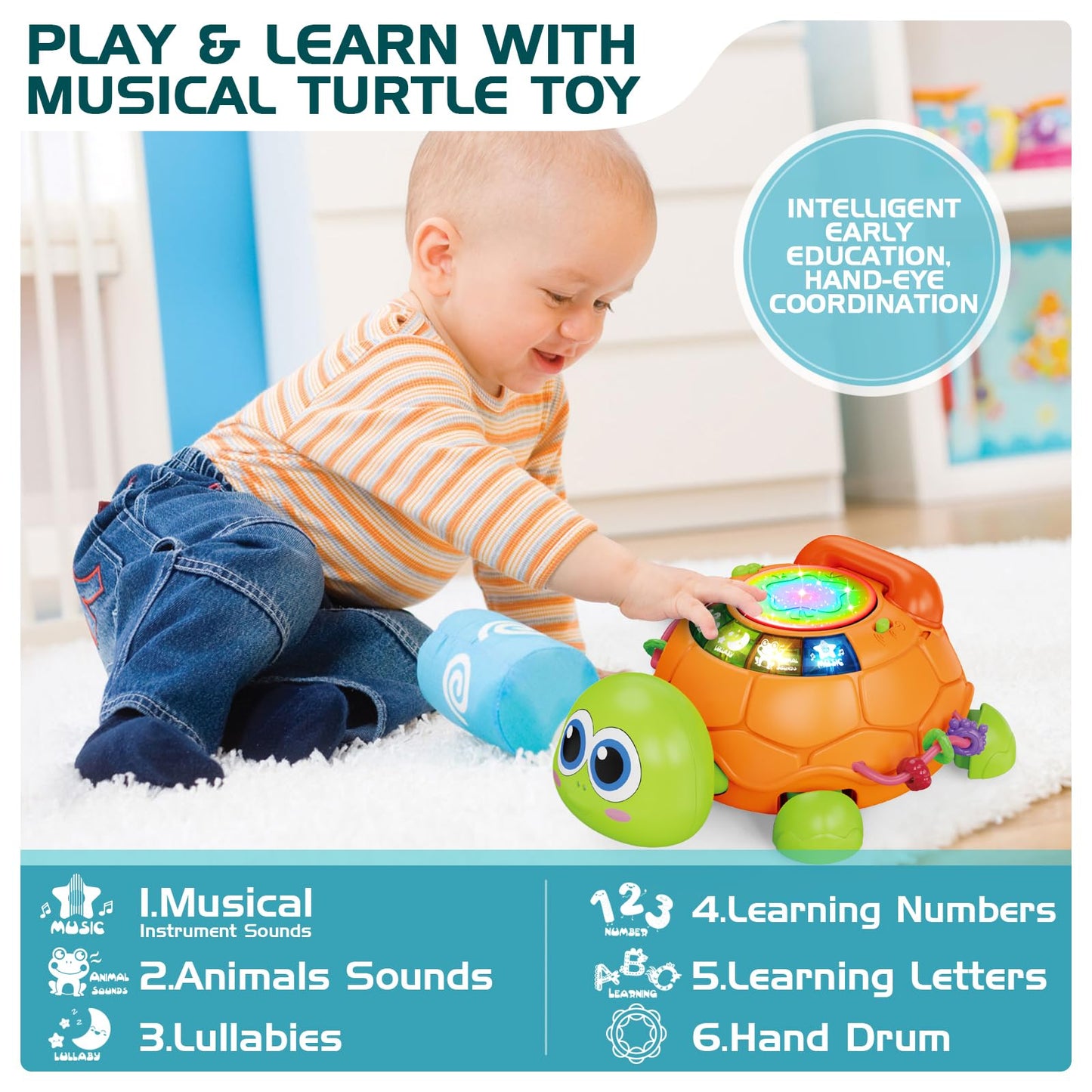 Baby Toys 6 To 12 Months, Musical Turtle Crawling Baby Toys For 12-18 Month, Early Learning Educational Toy With Light & Sound, Birthday Toy For Infant Toddler Boy Girl 7 8 9 10 11 Month 1-2 Year Old