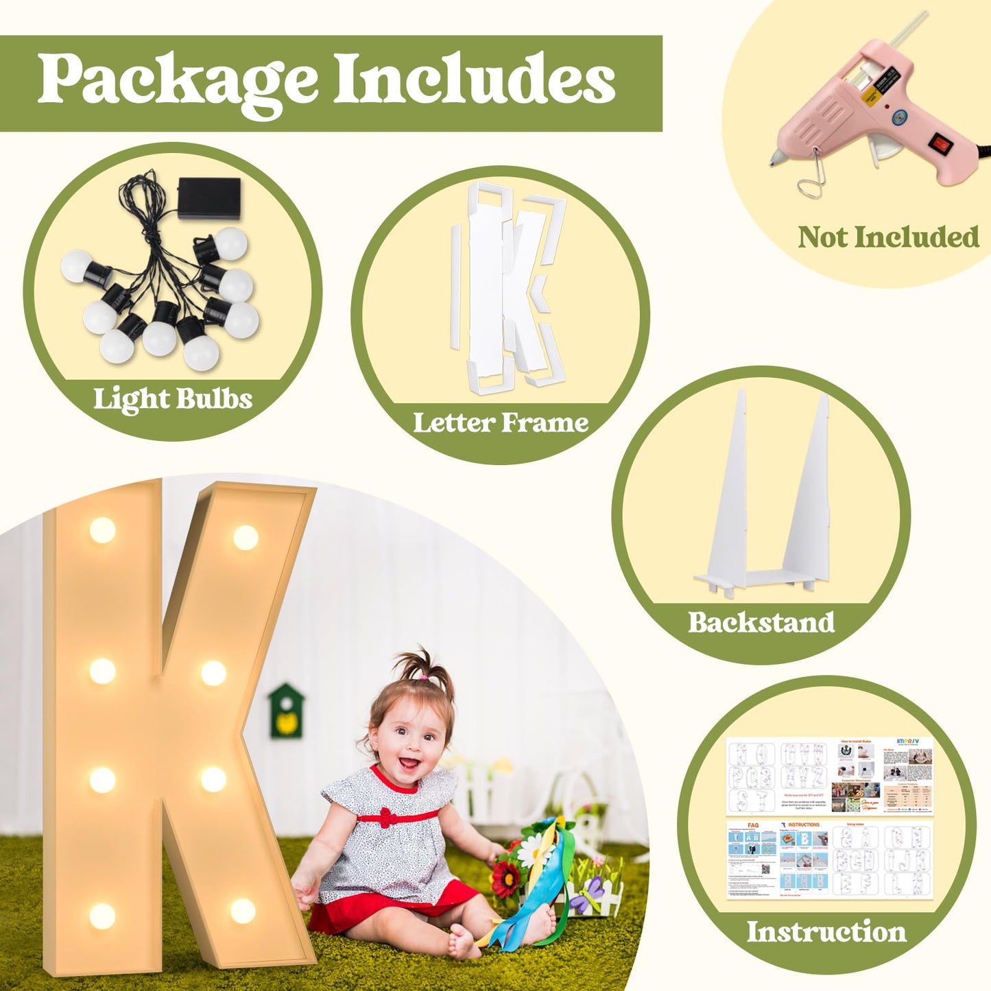 3Ft Marquee Light Up Letters, Large Marquee Letters K For Party Decorations, Big Baby Letters For Baby Shower Birthday Party Dec