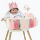 HODIHIWI Pink Baby Girl 1st High Chair Banner Wood Bead Tassel Garland Crown Hat Wooden Cake Topper Birthday Party Decorations