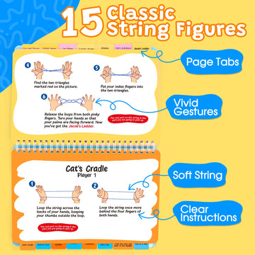 Kasfalci Cats Cradle String Game Book with String,Classic String Games with Step-by-Step Instructions,Cats Cradle Book,Fine Moto