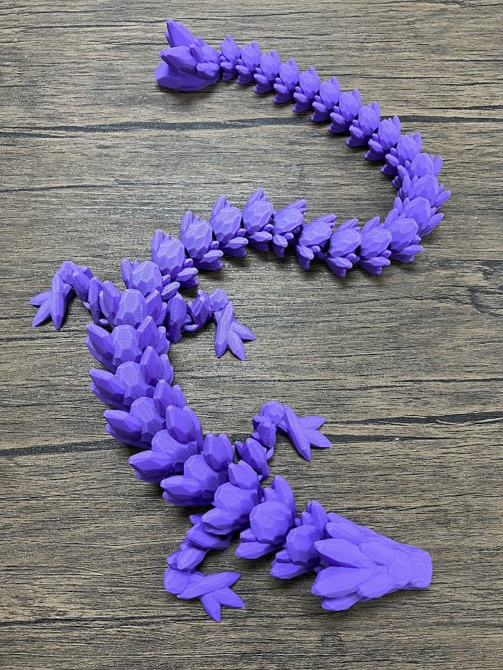 Munnygrubbers - XL 26 Crystal Dragon Fidget Toy - Heavy Duty - 3D Printed Flexible Articulating Dragon Plastic Collectible Figurine - Surprise Egg Compatible - (Lavender Dragon)