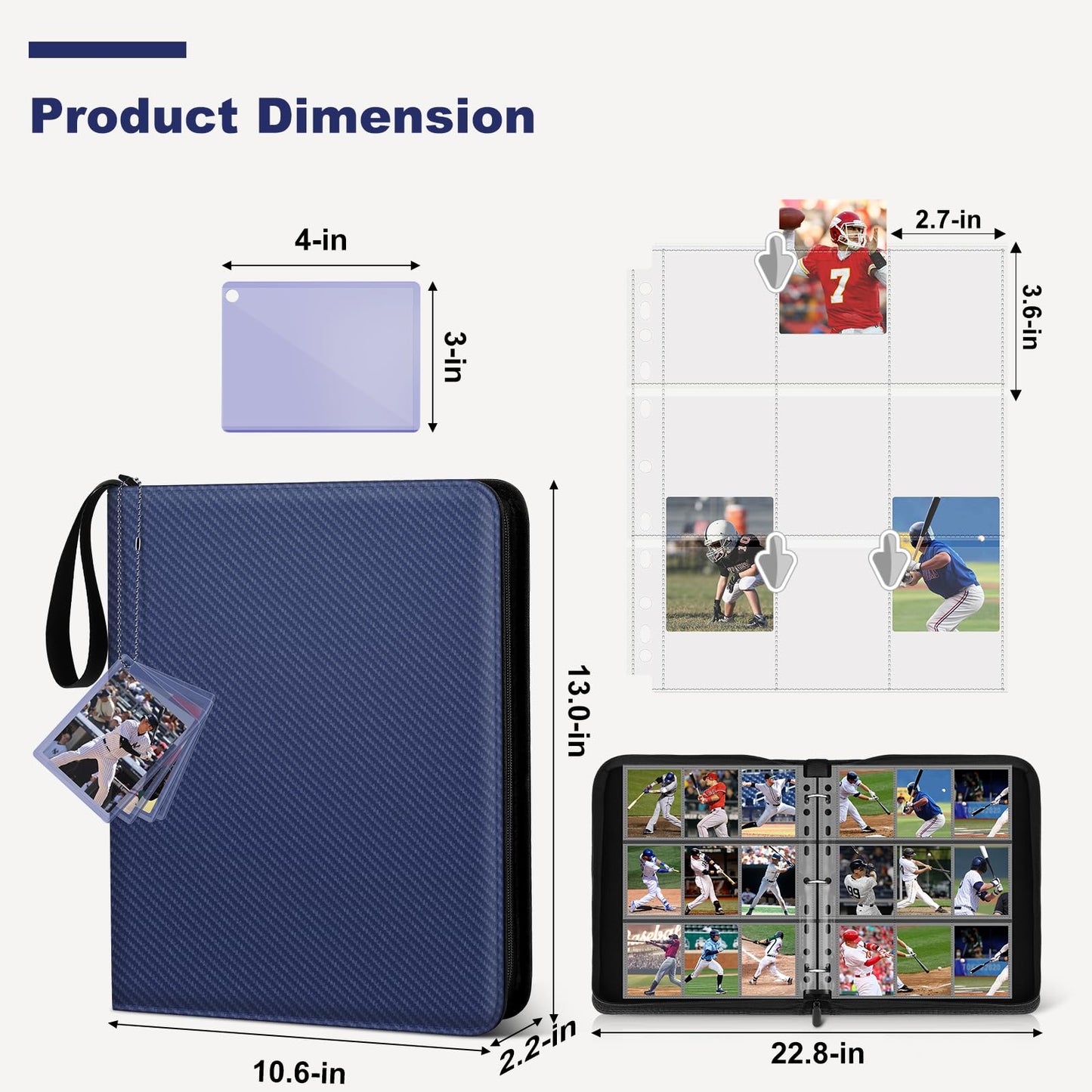 Mlikero Trading Card Binder, 9 Pocket Card Binder With Card Display, 720 Double Sided Pocket Sports Card Binder, Premium Card Bi