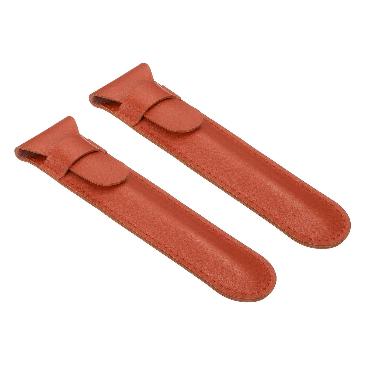 uxcell 2 Pcs Leather Pen Pouch Flip Single Pen Case Holder Orange
