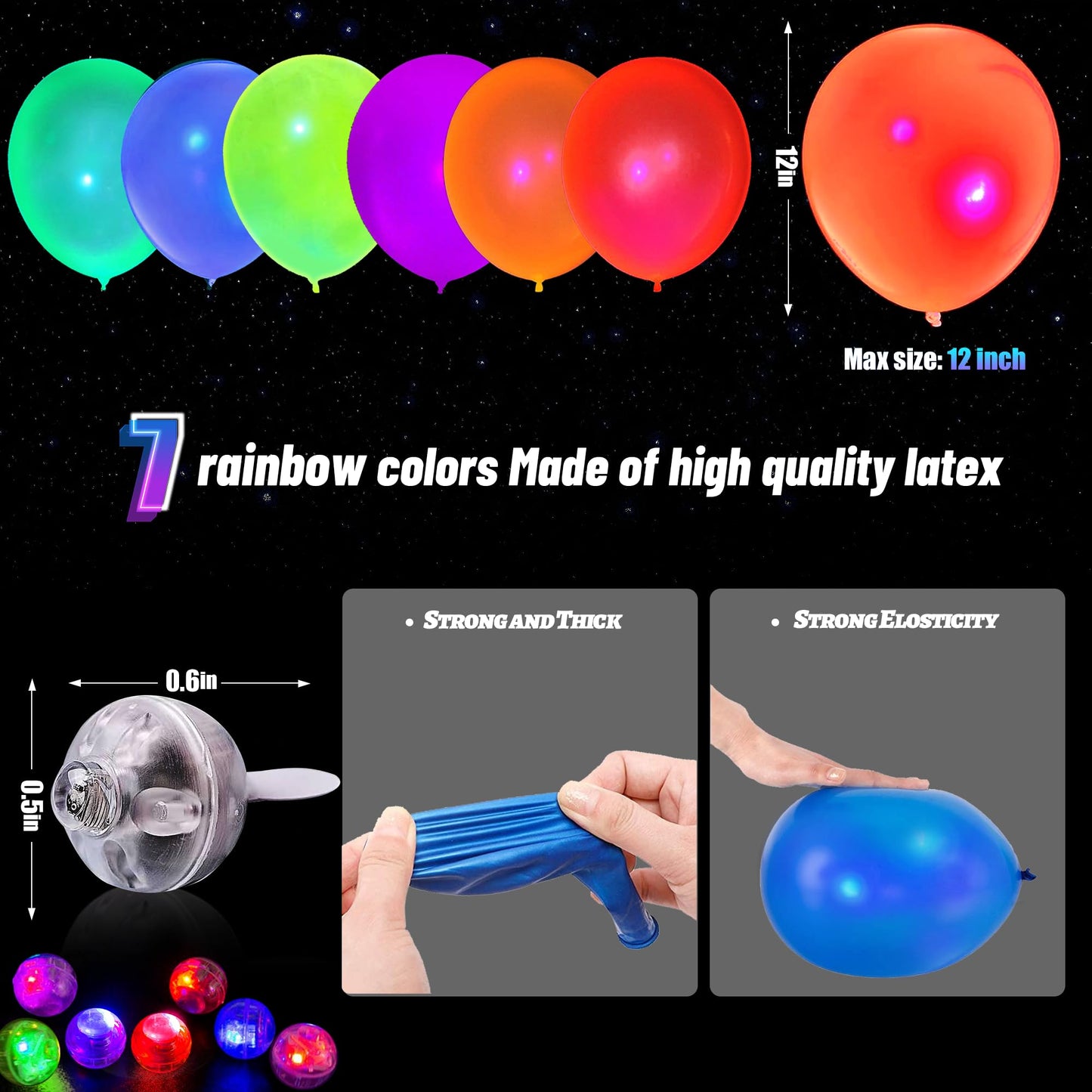 Gyipfipa 100Pcs Led Glow Balloons Set Includes 50 Pcs Led Round Mini Balloon Lights And 50 Pcs Uv Neon Balloons Glow In The Dark