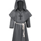 Kids Medieval Renaissance Monk Costume Priest Friar Wizard Cloak Hooded Robe Cosplay Costume Belt Necklace Set(Gr 150)