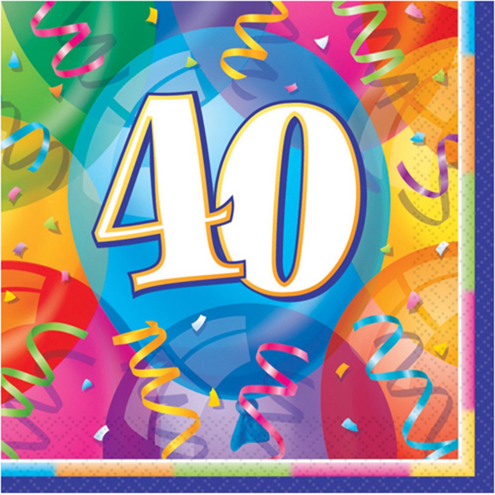 Unique 11373 Brilliant 40th Birthday Party Napkins, 16ct, Multicolor