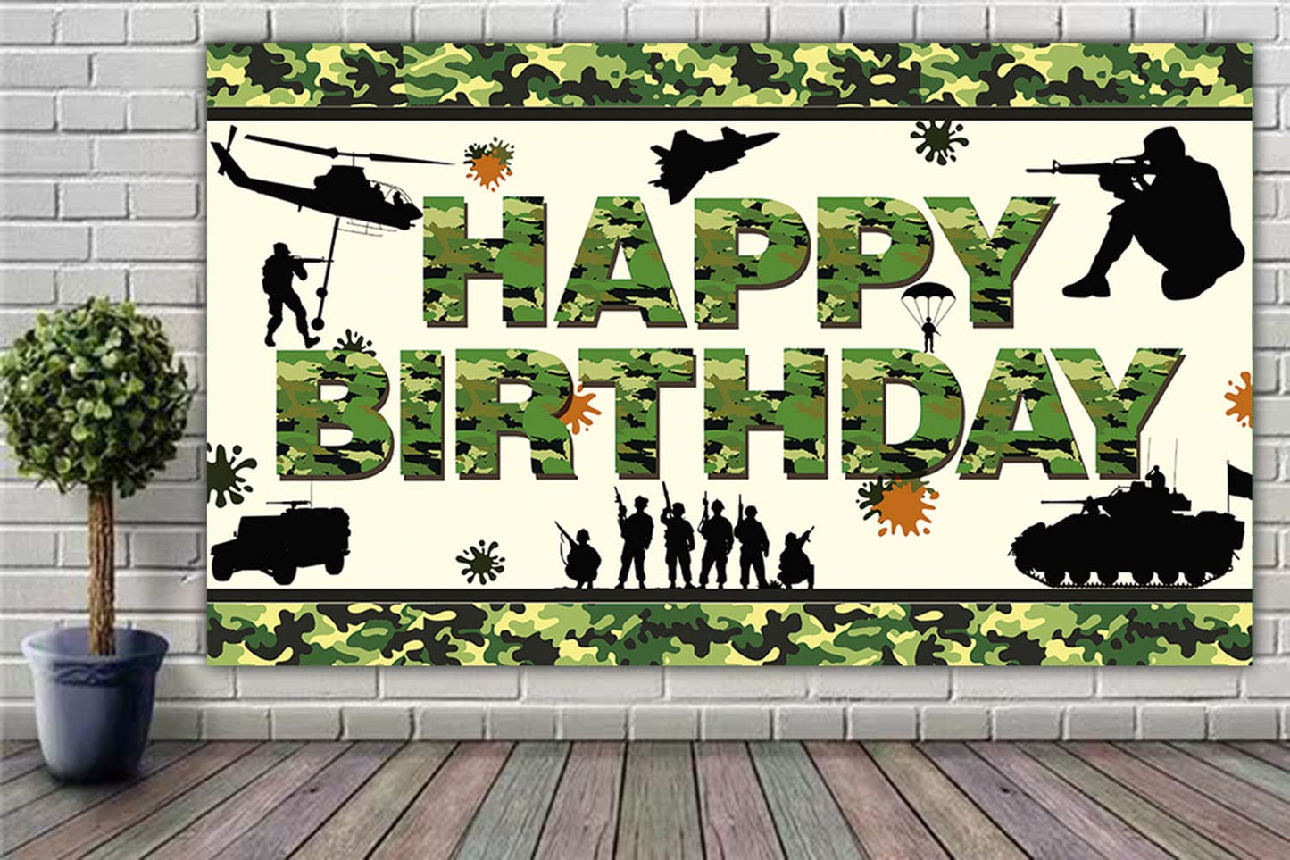 6 X 3.6Ft Camouflage Happy Birthday Banner Camouflage Birthday Party Backdrop Army Solider Military Camo Birthday Party Decorati