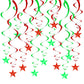 BEISHIDA Red Green Star Hanging Swirl Christmas Decorations Ceiling Hanging Party Supplies for Christmas Birthday Wedding Decora