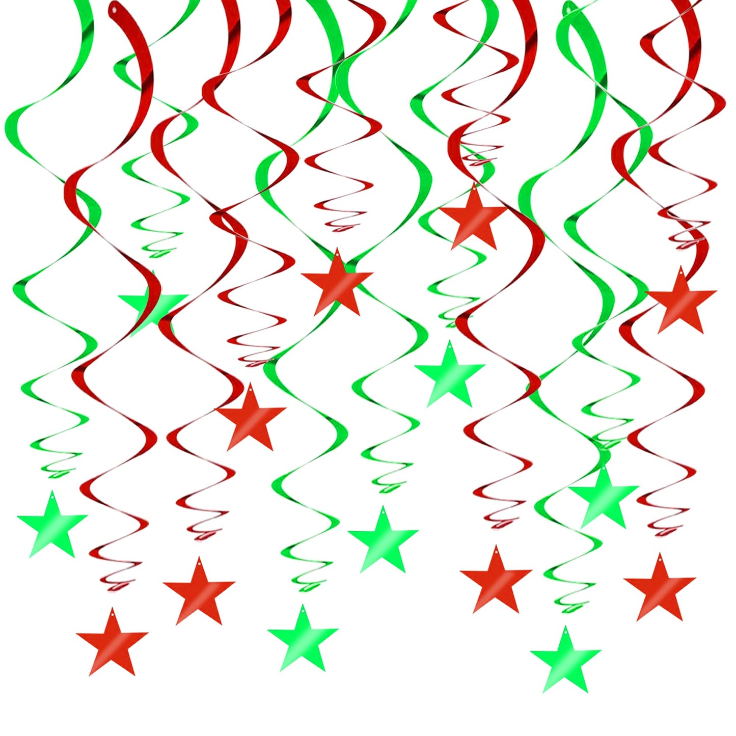 BEISHIDA Red Green Star Hanging Swirl Christmas Decorations Ceiling Hanging Party Supplies for Christmas Birthday Wedding Decora
