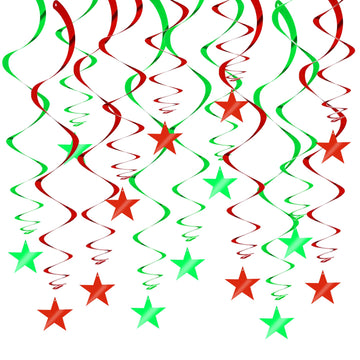 BEISHIDA Red Green Star Hanging Swirl Christmas Decorations Ceiling Hanging Party Supplies for Christmas Birthday Wedding Decora