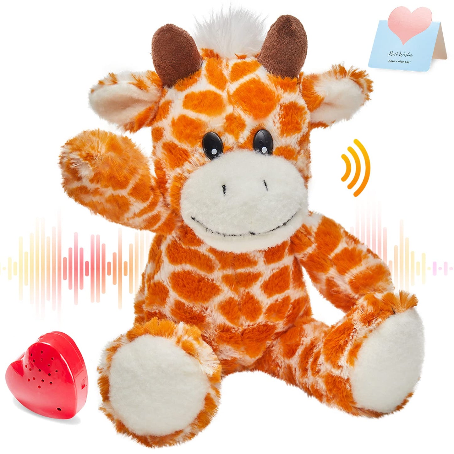 CozyWorld 13" Giraffe Stuffed Animal with Voice Recorder, Soft Plush Toy, 100% PP Cotton, Heartbeat Gift for Kids