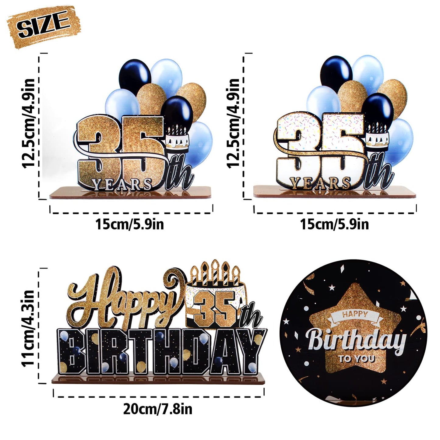 Lingteer Happy 35Th Birthday Gold Acrylic Table Topper Centerpieces Set - Cheers To 35 Years Old Birthday 35Th Bday Party Gift Decorations.