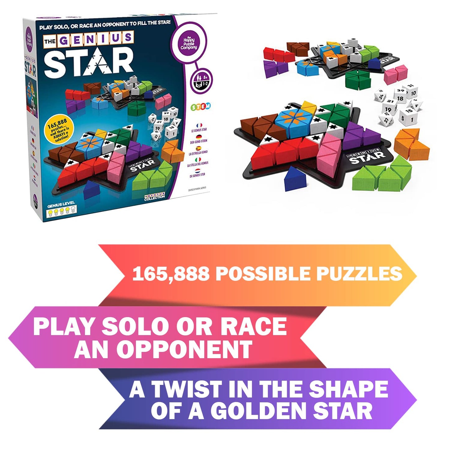 The Happy Puzzle Company Genius Star - Award-Winning Family Board Game, 165,888 Puzzles, Mixed Materials, Model SGHP 0 002US