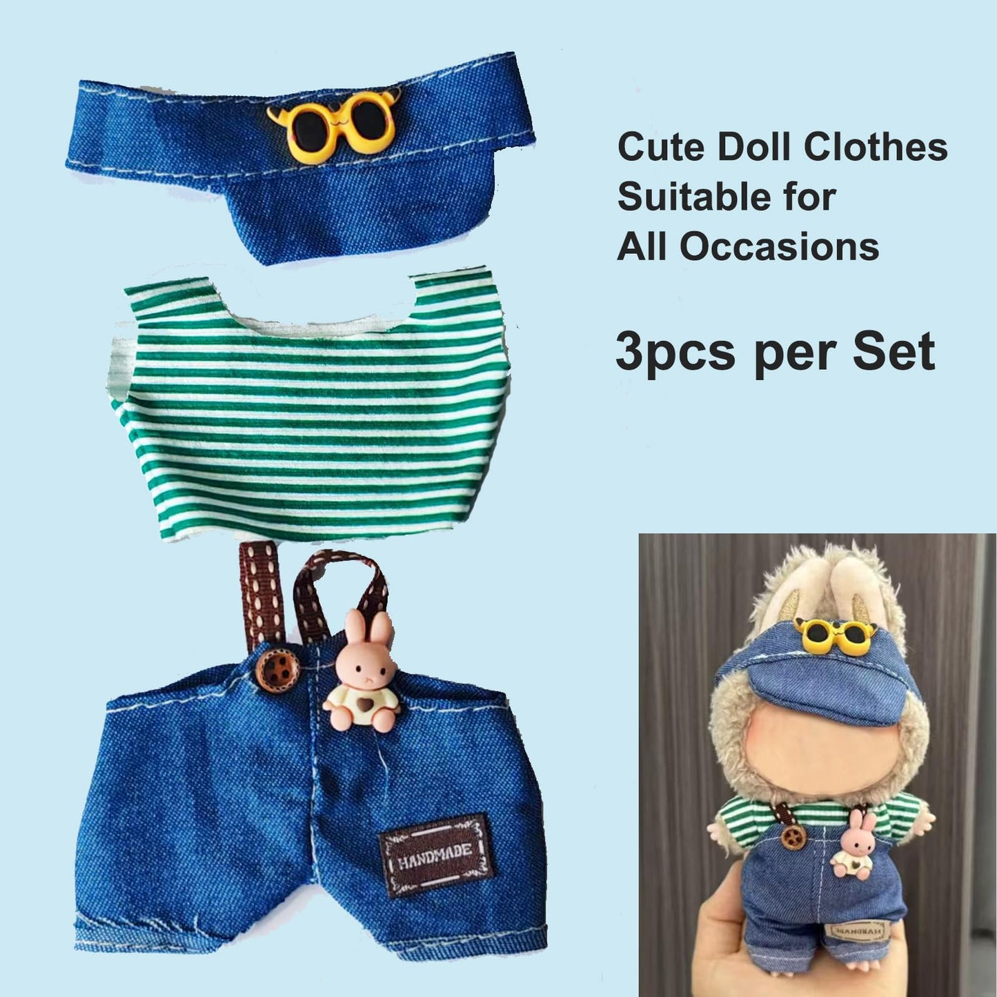 Clothes for 17cm Doll (No Doll)- 3 Sets enhanced Handmade Clothes for LBB Dolls  Adjustable Kawaii Outfits for 17cm Collectibles | Stylish Fashion for Play Display Holidays