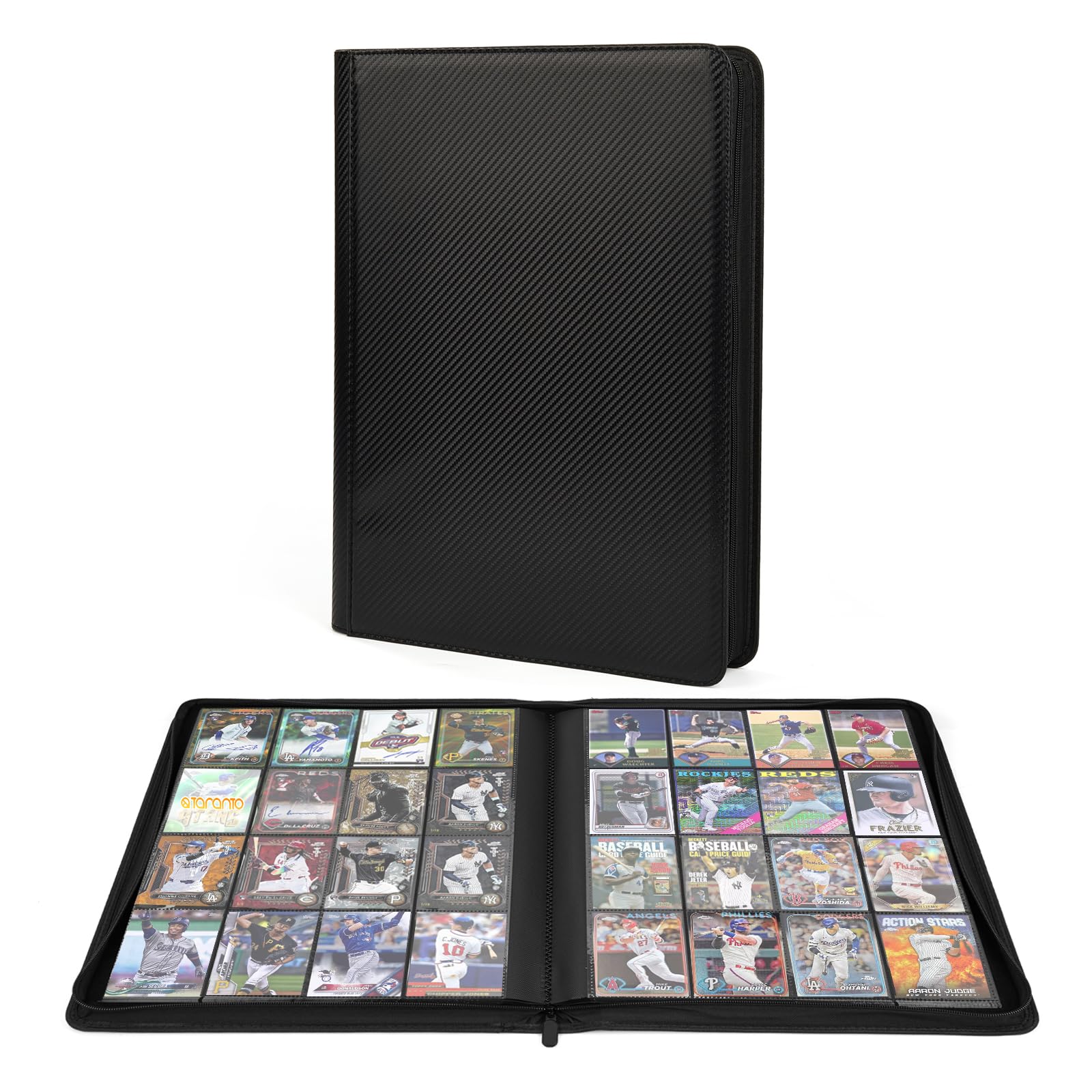enhanced 1000+ Pockets Trading Card Binder  16-Pocket Ringless Side-Loading Album for TCG  MTG  Lorcana  Sports & Standard-Size Cards (Black1)