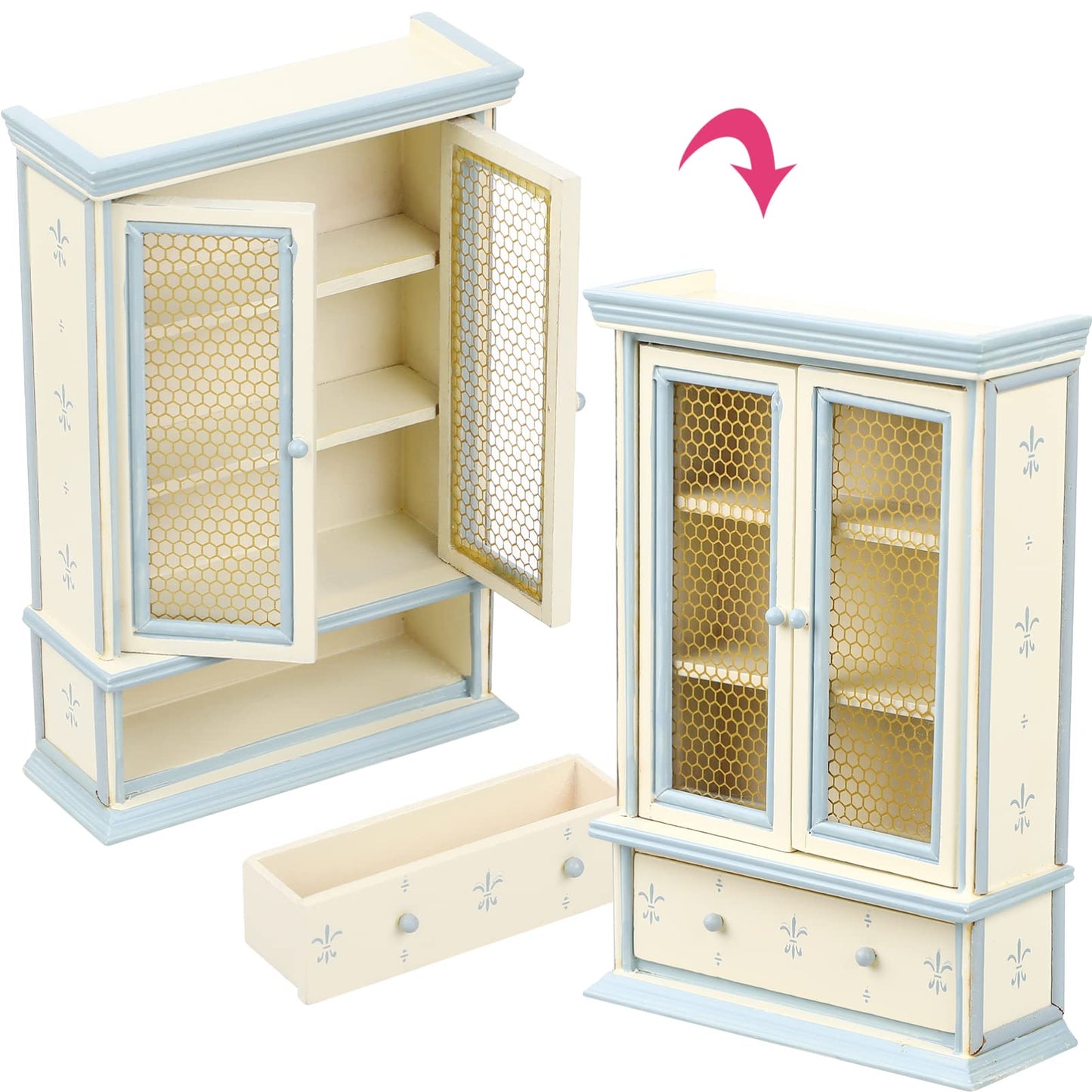 Toyvian Miniature Bookshelf Cabinet Model Dollhouse Wooden Bookshelf Mini Wood Drawer Cabinet Tiny Furniture Ornament Dollhouse