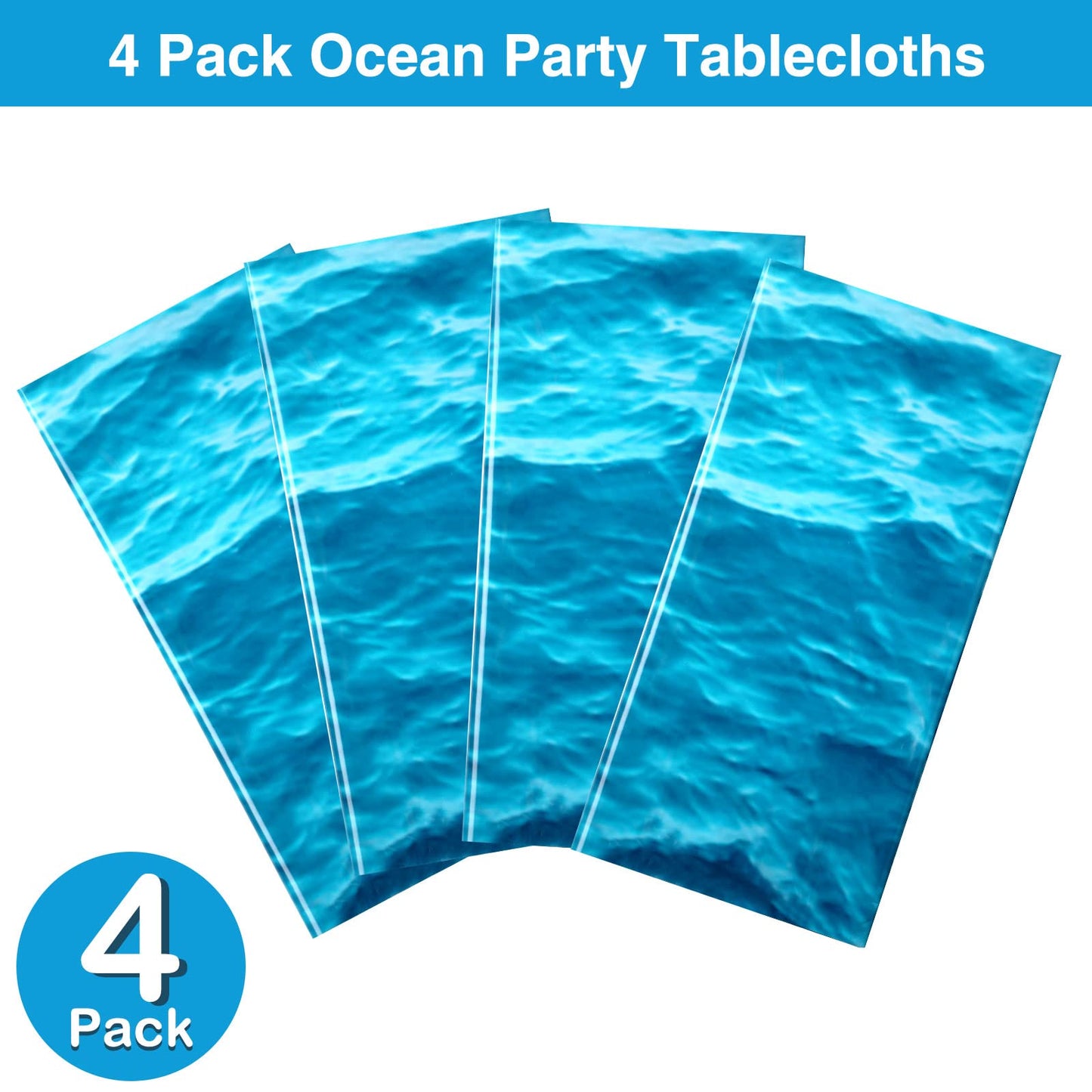 Irenare Ocean Waves Plastic Tablecloth Ocean Table Cover Water Print Table Cover Sea Tablecloth Blue For Beach Pool Birthday Party Decoration Shower Supplies(4 Pieces,54 X 108 Inch)