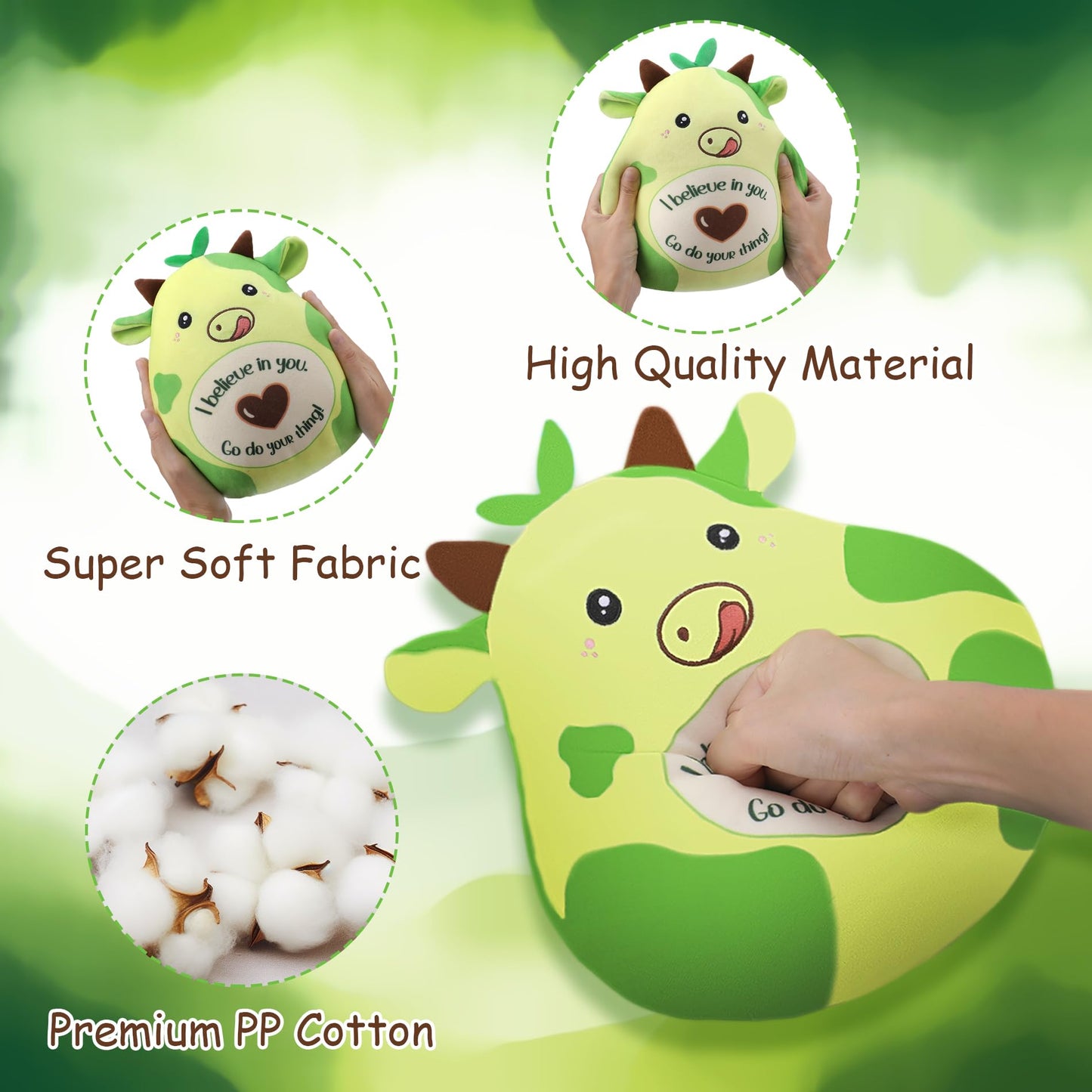 Leyoha Avocado Cow Emotional Support Plush- 11Inch Adorable Cow Stuffed Animal For Anxiety Comfort And Relaxation, Cute Avocado
