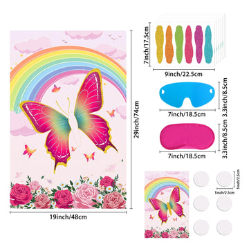 Hxezoc Pin The Tail On The Butterfly With 36 Pcs Tails Large Pink Butterfly Party Games Poster For Kids Butterfly Birthday Party Carnival Party Supplies