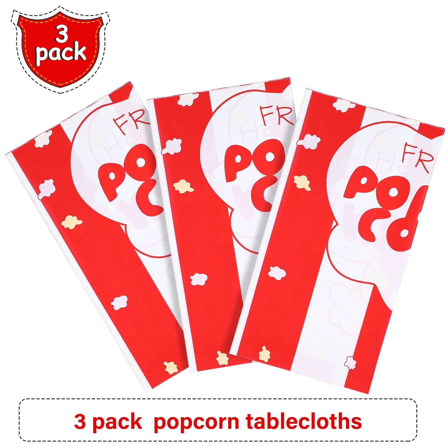 3 Pieces Popcorn Tablecloth Decorations Plastic Popcorn Table Cover Carnival Theme Party Tablecloth for Carnival Party, Circus T