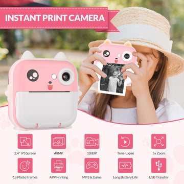 Mafiti Kids Camera Instant Print, Kids Camera Toy With 48Mp Photo 1080P Video 32Gb Card, Christmas Birthday Gift For 3-12 Year O