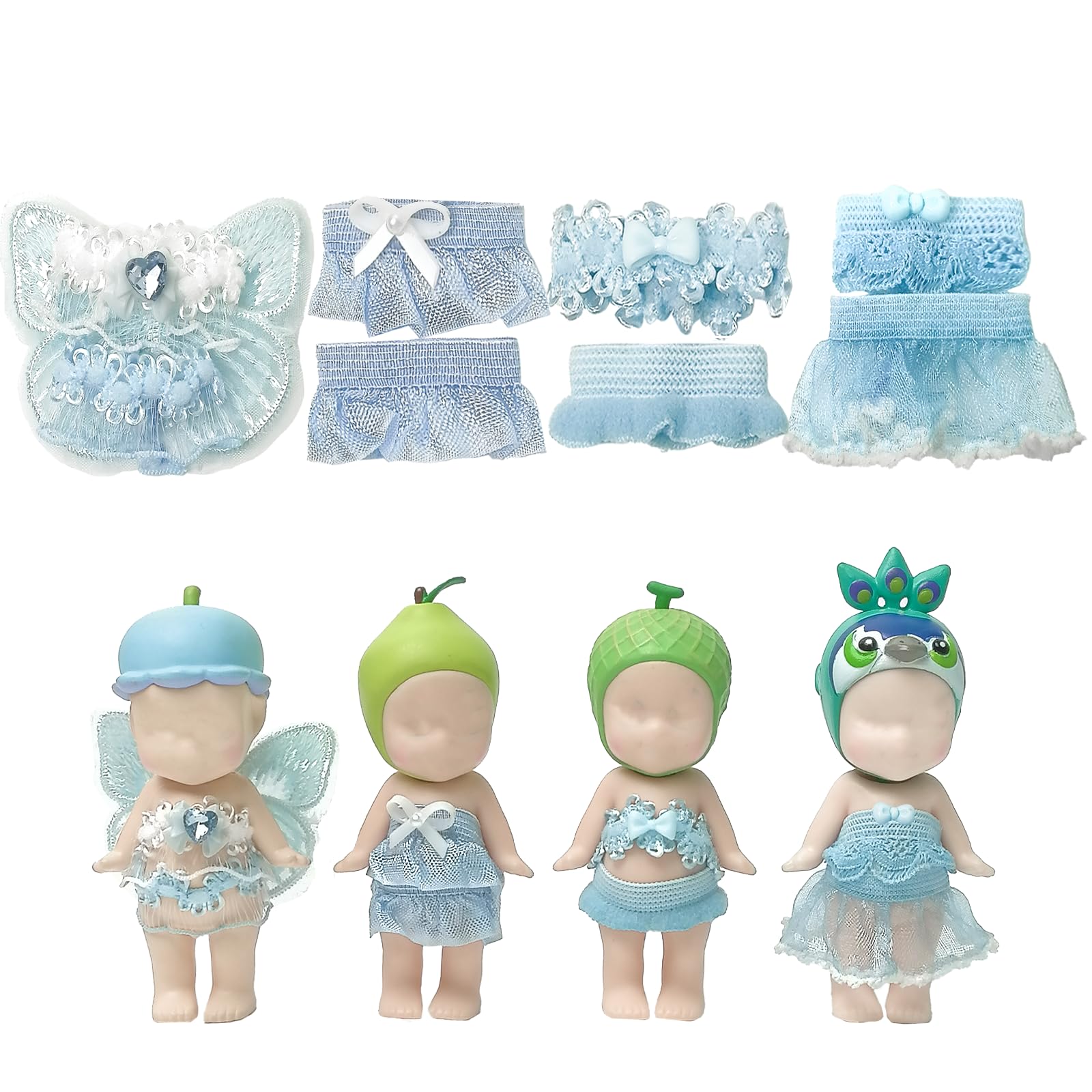 4 Sets Mini Doll Clothes for Sonny Angel  Tops and Skirts Fit for 3 Inch Collectible Dolls for mature-themed Collectors  Designed for Display and Decoration (Blueberry Fairy)