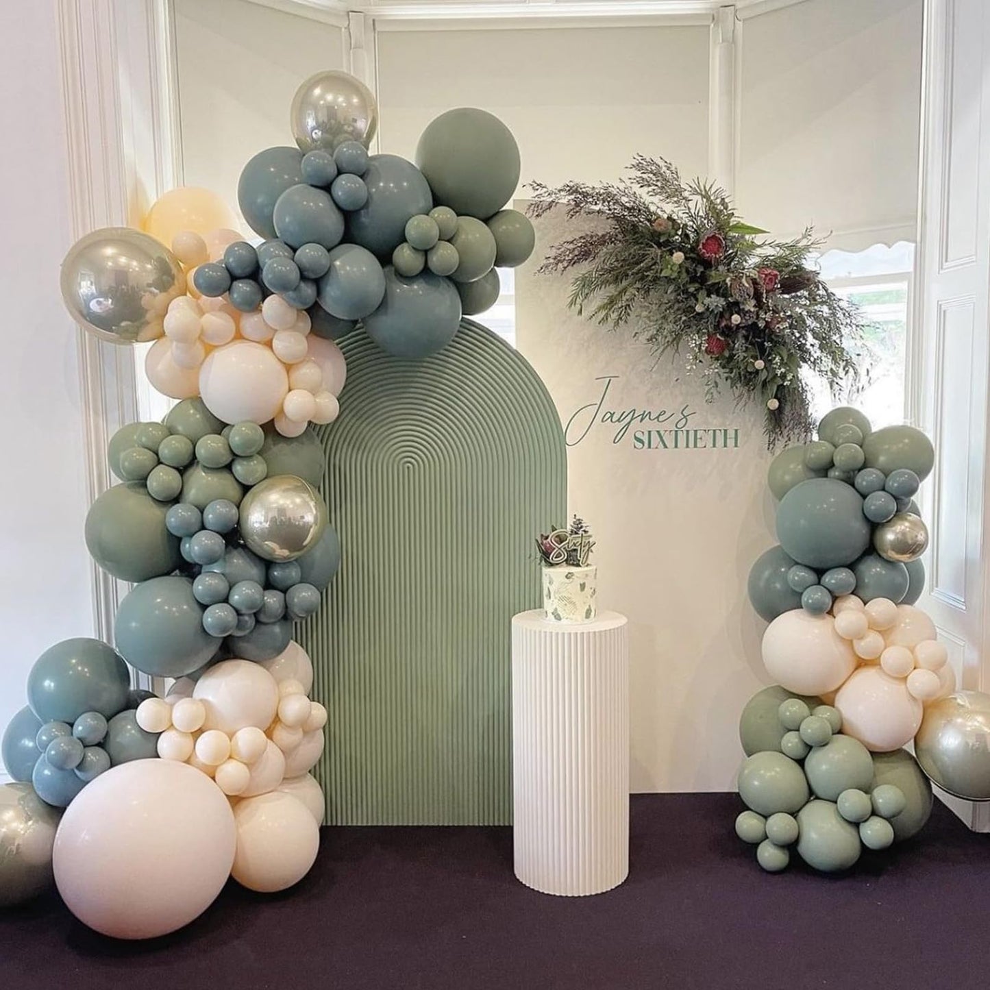 Jobkoo 122Pcs Dusty Blue Sage Green Balloon Garland Kit, Pastel Olive Green Slate Blue Beige Metallic Gold Confetti Balloon Arch