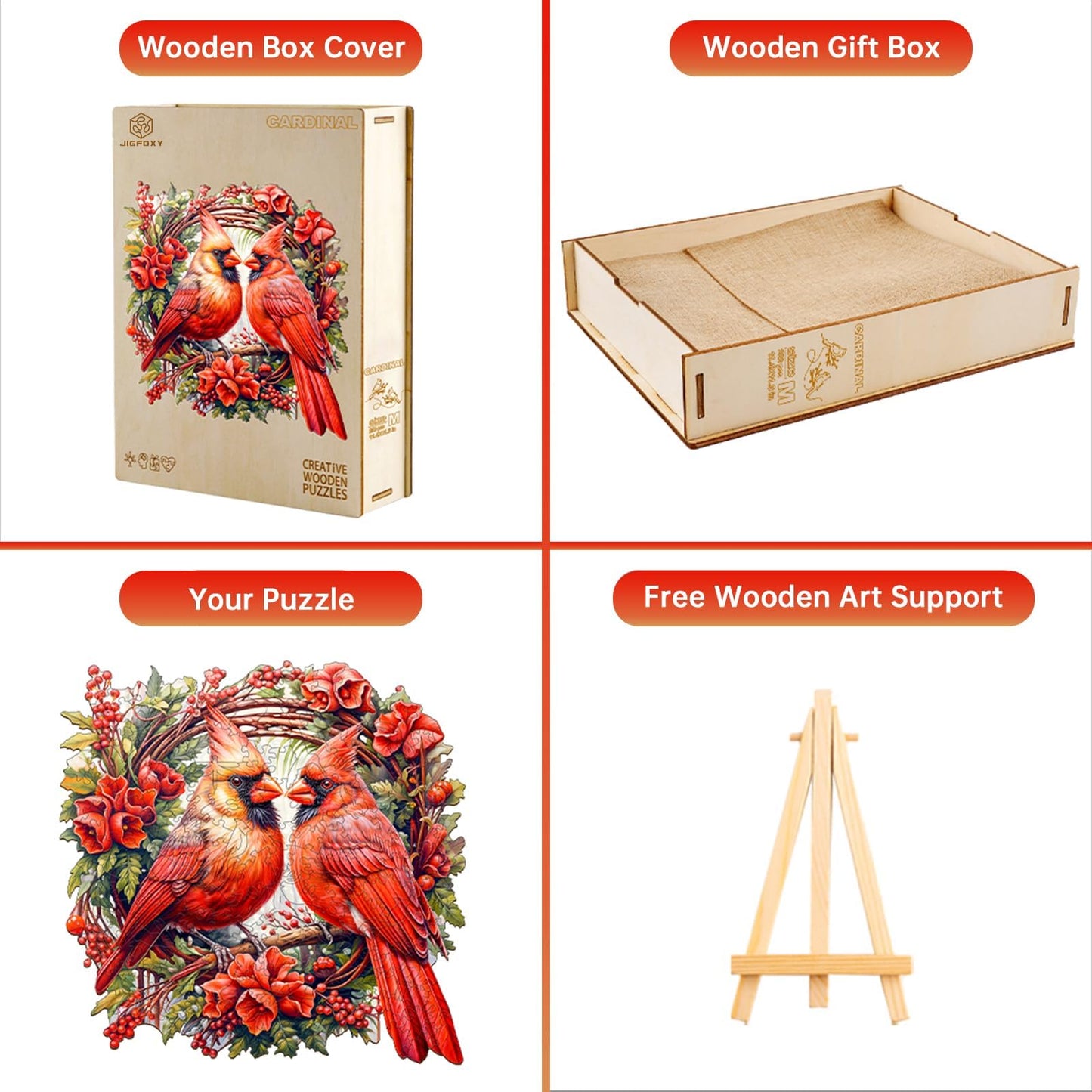 Jigfoxy Wooden Puzzles for mature-themeds  Cardinal Wood Puzzles mature-themed  Unique Animal Shape Wooden Jigsaw Puzzles  Birthday Gifts for Puzzles Lovers Family Friend (L-13.3 * 13.3in-300 pcs)