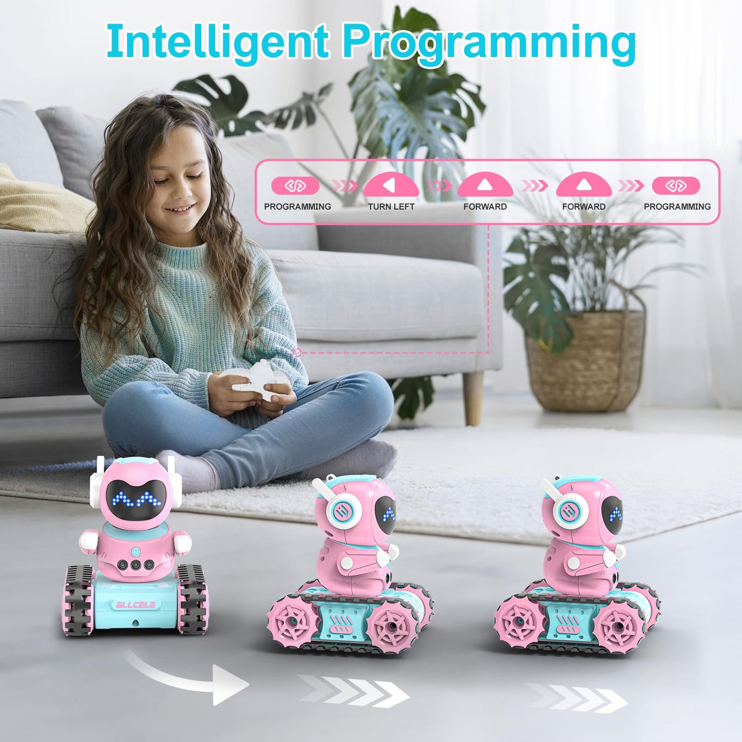 Allcele Kid Robot, Led Rc Robot Toys, Rc Robot For Girls With Walkie Talkie, Programming, Music, Demo And Led Function, Remote C