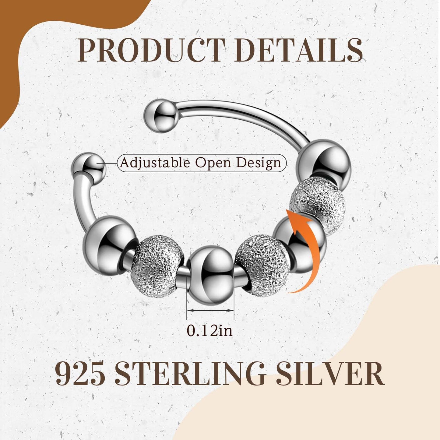 30 Pcs Anxiety Fidget Ring For Women Stainless Steel Adjustable Spinner Ring With Beads For Men Women Adults Stress Relief(Silver)