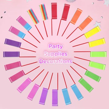 HiUnicorn 24 Pack Rainbow Dance Ribbon Sticks - 12 Colors Rhythmic Gymnastics Twirling Ribbons for Kids Birthday Party Decorations