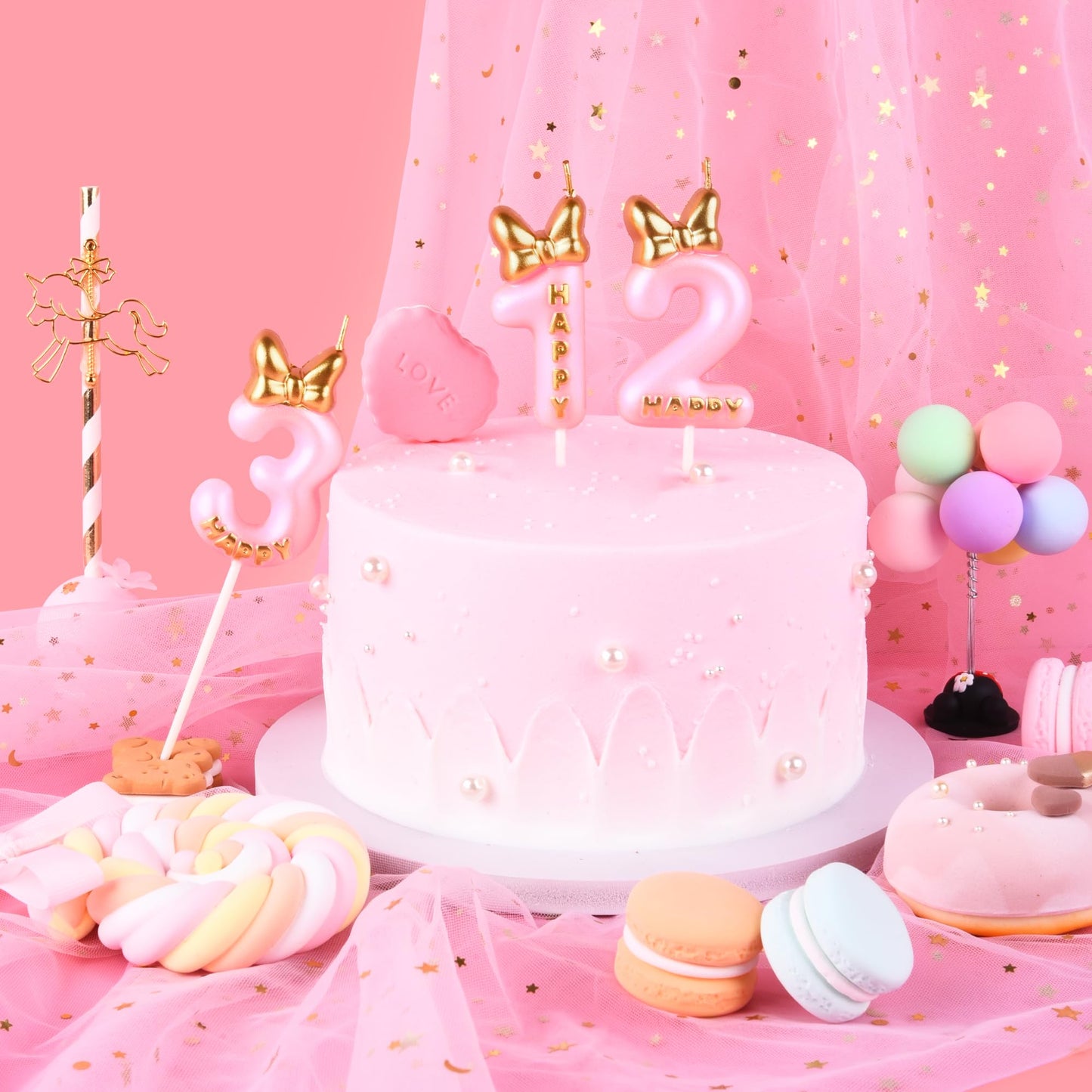 PHD CAKE 2.76 Inch Pink 1 Bowtie Number Birthday Candles, Pink Number Candles, Cake Number Candles, Party Celebration