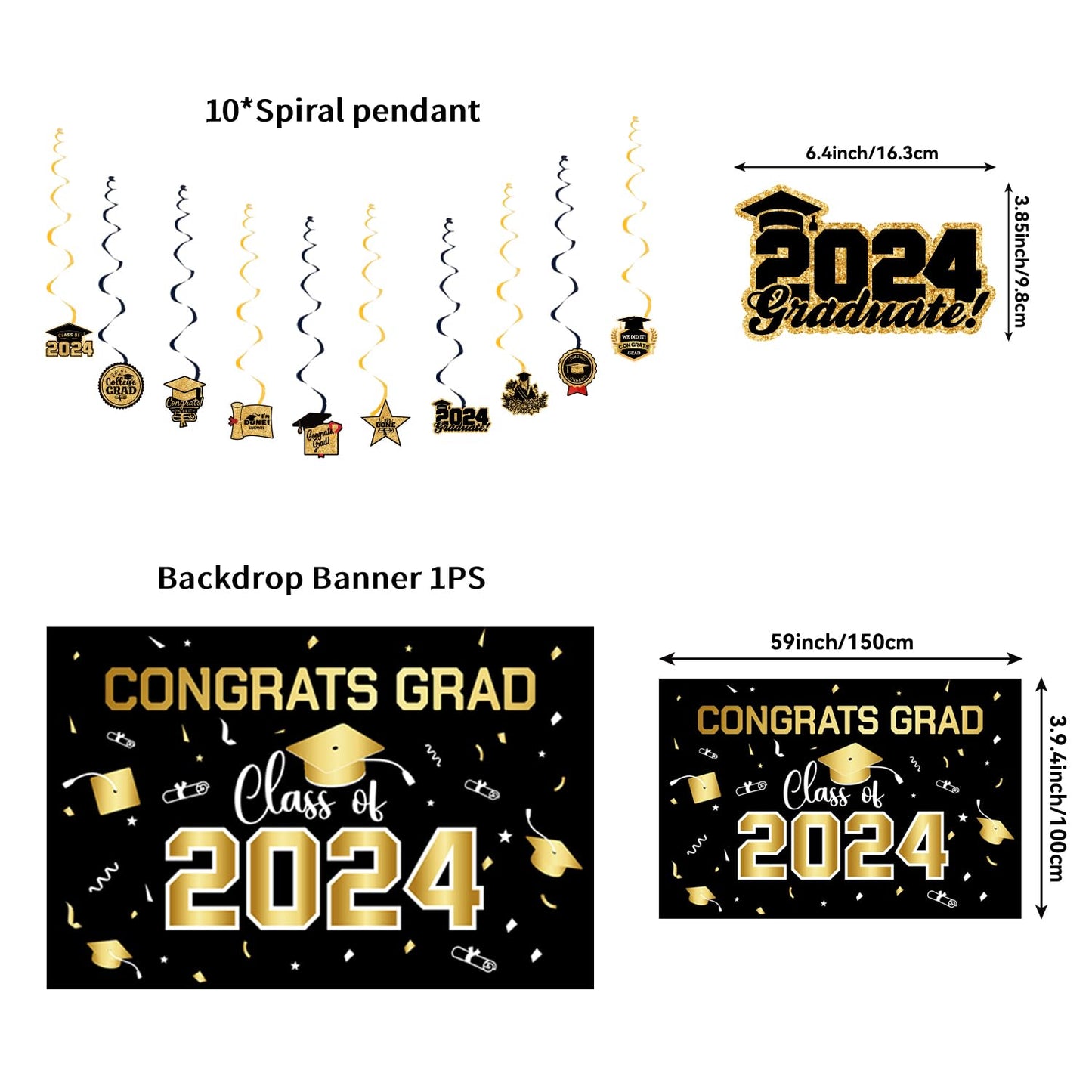 Graduation Decorations Class Of 2024,Gold Themed Graduation Decorations Set,Class Of 2024 Backdrop Banner,Graduation Hanging Swi