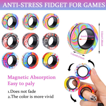 9Pcs Magnetic Rings Fidget Toy Set, Adhd Anxiety Magnetic Fidget Toys Adults Fidget Spinner Rings For Relief, Easter Basket Stuffers Valentines Gifts For 8+ Year Old Teen Boy Girl