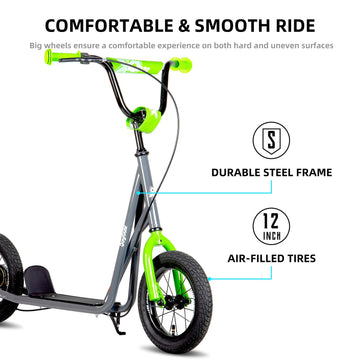 JOYSTAR Kick Scooter for Ages 5-9 Years Old Boys Girls  12 Inch Big Wheels Scooters for Kids  Teens and mature-themeds  Adjustable Handlebar  Kids Scooter  Gray