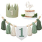 Wild One High Chair Banner For 1St Birthday Party Boy Decorations With Green Tassel Garland Crown Hat Cake Topper