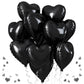 Black Heart Balloons, 18 Inch Black Helium Heart Balloons, 12Pcs Large Black Heart Shape Mylar Balloons, Black Foil Heart Balloo
