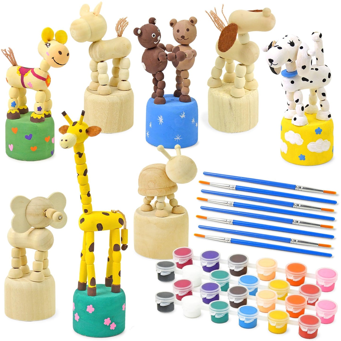 Vileafy Crafts for Kids Ages 4-8 - Wooden Animal Craft Kits with 24 Paint Pots & 8 Brushes, DIY Arts and Crafts for Boys and Gir