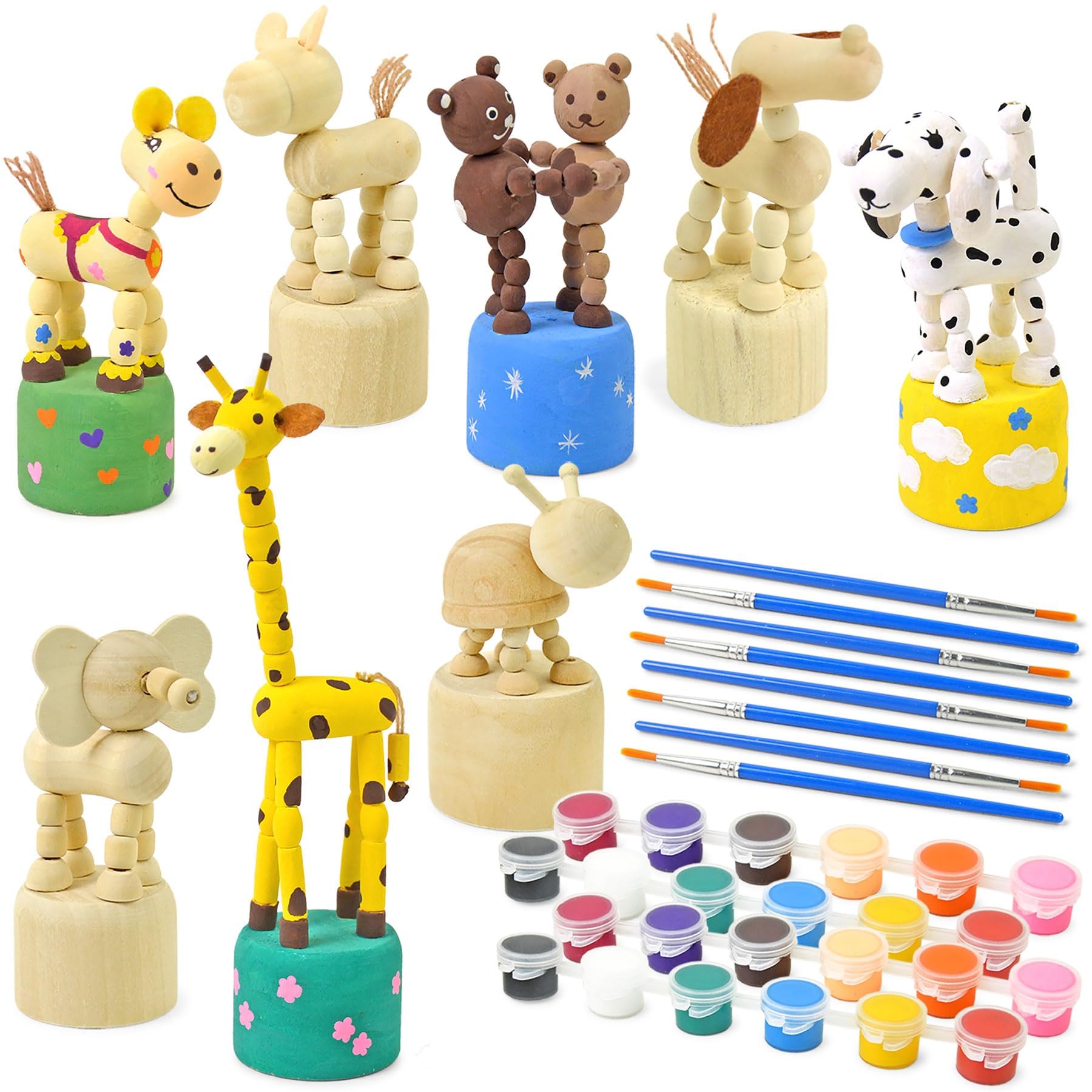 Vileafy Crafts for Kids Ages 4-8 - Wooden Animal Craft Kits with 24 Paint Pots & 8 Brushes, DIY Arts and Crafts for Boys and Gir