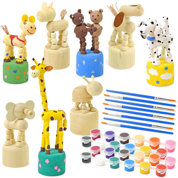 Vileafy Crafts for Kids Ages 4-8 - Wooden Animal Craft Kits with 24 Paint Pots & 8 Brushes, DIY Arts and Crafts for Boys and Gir