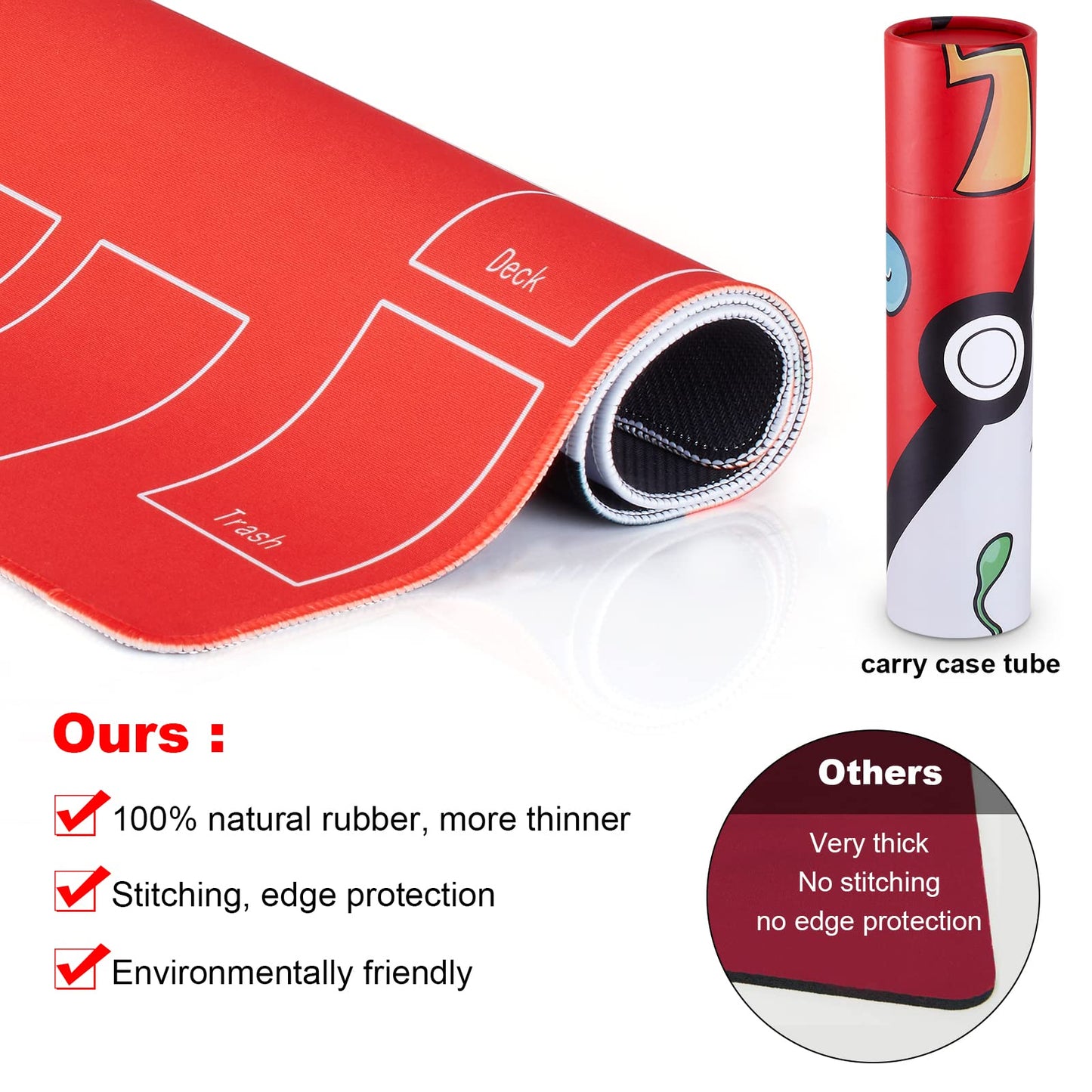 Biouai Playmat - Large Rubber Trading Card Game Mat for 2 Players - Black with Carry Case Tube