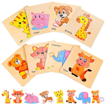 8Pcs Wooden Puzzles For Toddlers 1 2 3 4, Toddler Puzzles Ages 1 2 3 4, Montessori Educational Jigsaw Toys Preschool Puzzles Chr