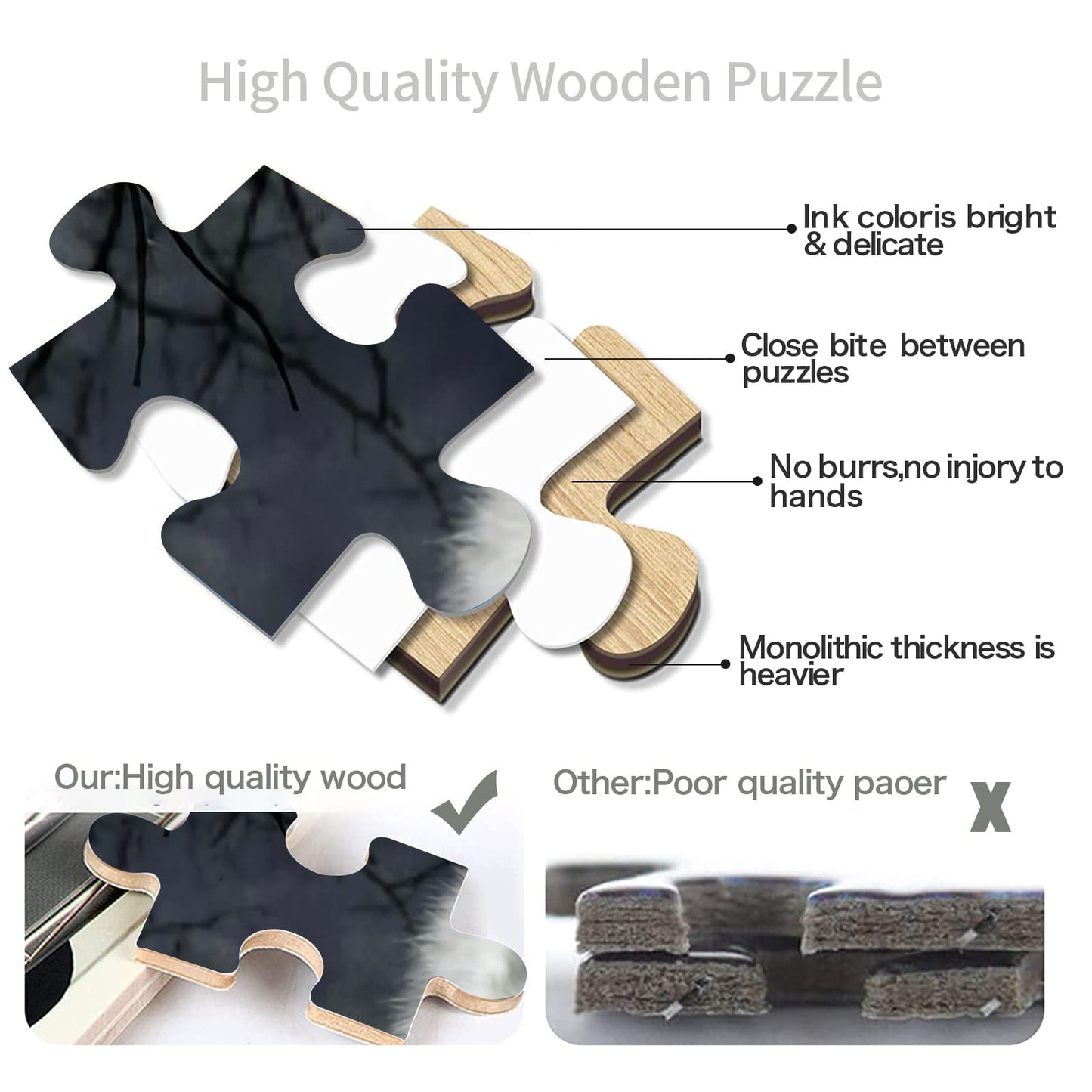 WACYDSD Jigsaw Puzzle 1000 Piece Crow and White Wolf mature-themed Puzzle Kids Puzzle Wooden Puzzle Toy DIY Kit Home Decor 75x50cm