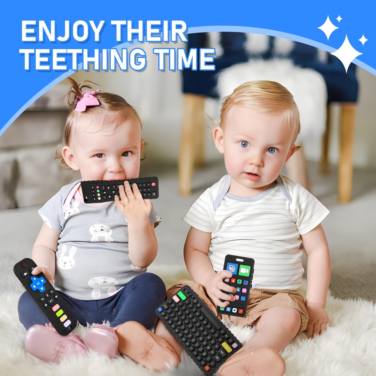 Teething Toys For Baby 3 6 12 18 Months, Realistic Remote Control And Mobile Phone Baby Teether Toys, Baby Chew Toys, Food Grade