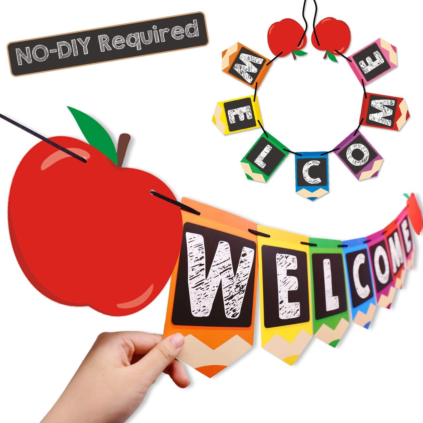 Bessmoso Welcome Banner Kids Back to School Party Decoration Apple Pencil Stationery Garland First Day of School Ideas New Grade