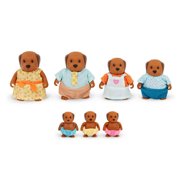 Li'l Woodzeez Chocolate Lab Family Set – 7 Posable Dog Figurines – Easy to Clean – Multicolor – Ages 3+ – Model WZ6836C3Z