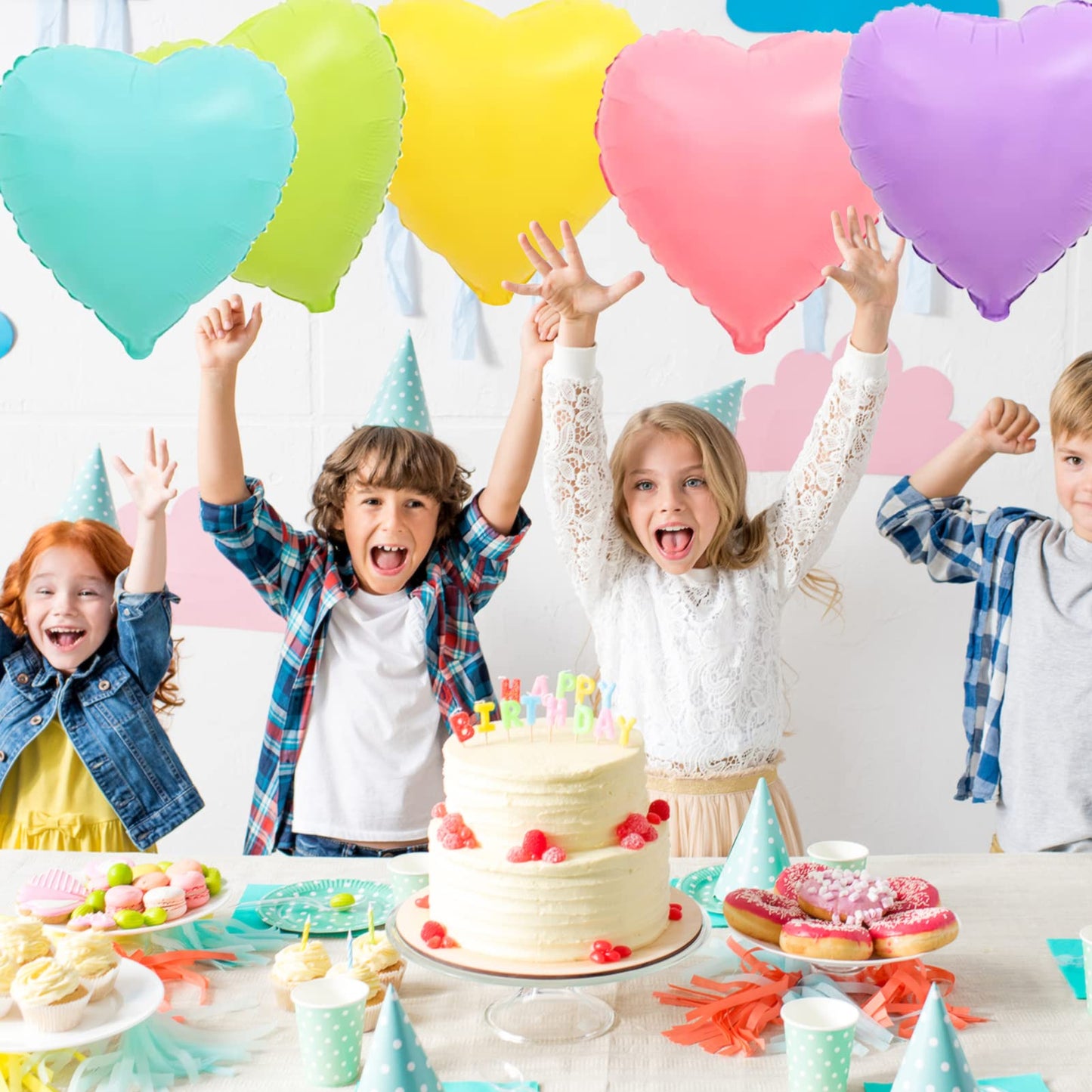 30 Pcs Pastel Colorful Heart Balloons 18In Rainbow Heart Shaped 18 Inch Balloons Helium Mylar Balloons Foil Balloon Baby Shower