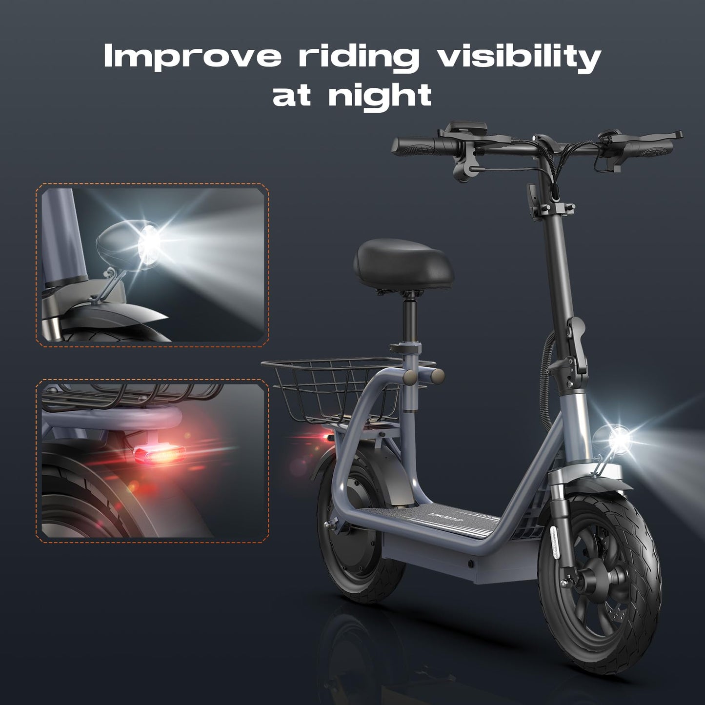 Caroma Peak 819W Electric Scooter with Seat 22 Miles Range 20Mph Max Speed 12 Tire Foldable Foldable Electric Scooter for mature-themed 265lb Max Load(Grey)